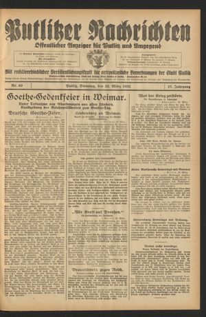Putlitzer Nachrichten vom 22.03.1932