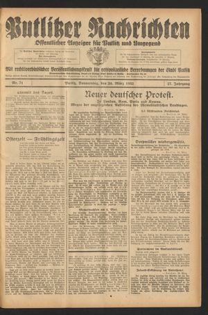 Putlitzer Nachrichten vom 24.03.1932