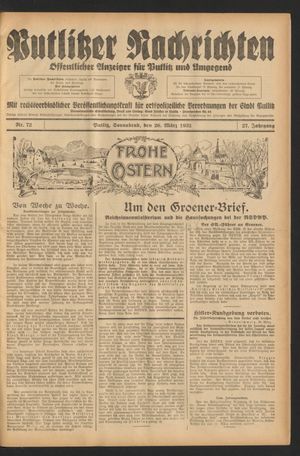 Putlitzer Nachrichten vom 26.03.1932