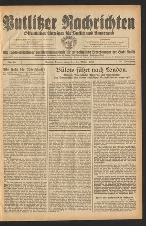 Putlitzer Nachrichten vom 31.03.1932