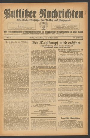Putlitzer Nachrichten vom 02.04.1932