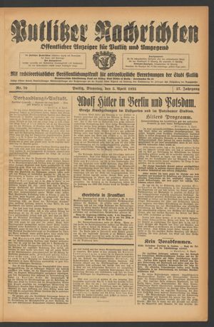 Putlitzer Nachrichten vom 05.04.1932
