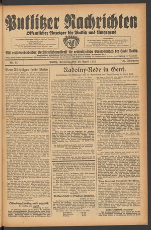 Putlitzer Nachrichten vom 19.04.1932