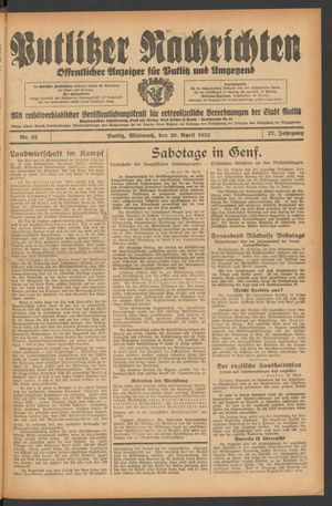 Putlitzer Nachrichten vom 20.04.1932