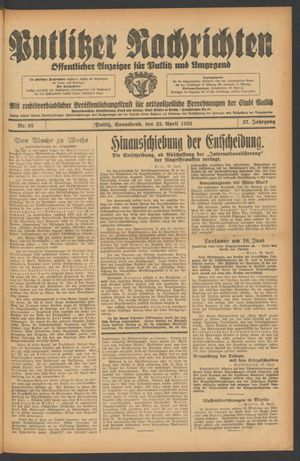 Putlitzer Nachrichten vom 23.04.1932