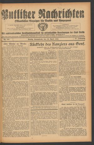 Putlitzer Nachrichten vom 30.04.1932