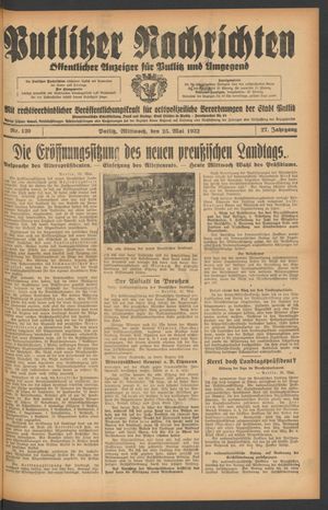 Putlitzer Nachrichten vom 25.05.1932