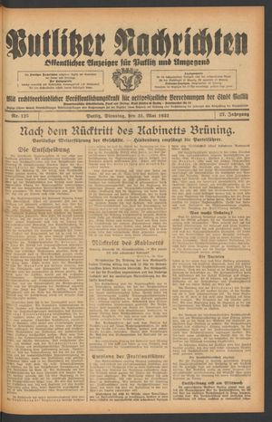 Putlitzer Nachrichten vom 31.05.1932