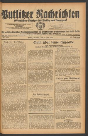 Putlitzer Nachrichten on Jun 6, 1932