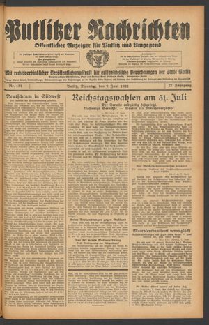 Putlitzer Nachrichten vom 07.06.1932