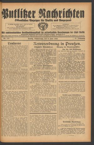 Putlitzer Nachrichten vom 09.06.1932