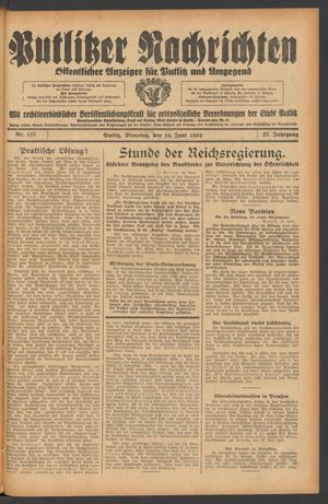 Putlitzer Nachrichten on Jun 14, 1932