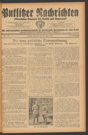 Putlitzer Nachrichten vom 17.06.1932