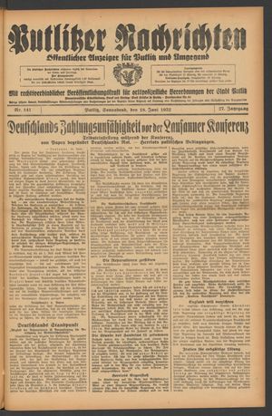 Putlitzer Nachrichten vom 18.06.1932