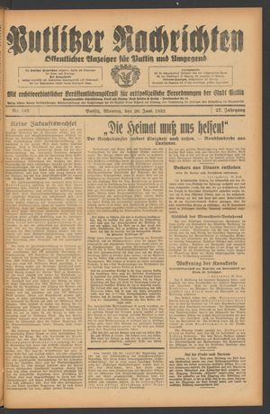 Putlitzer Nachrichten vom 20.06.1932