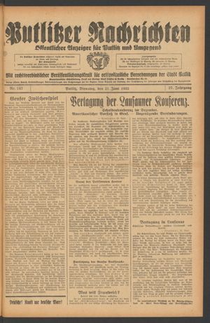 Putlitzer Nachrichten vom 21.06.1932