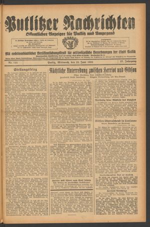 Putlitzer Nachrichten vom 22.06.1932