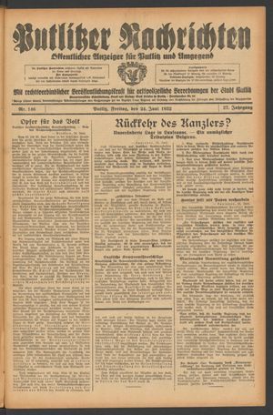 Putlitzer Nachrichten vom 24.06.1932