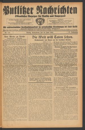 Putlitzer Nachrichten vom 25.06.1932