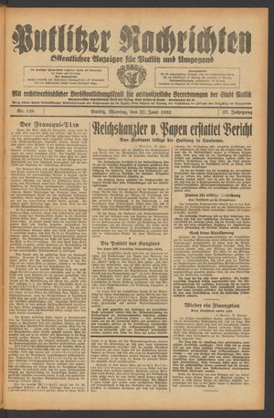 Putlitzer Nachrichten vom 27.06.1932