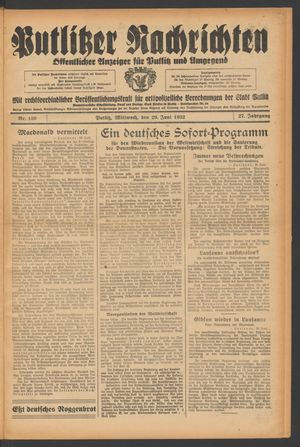 Putlitzer Nachrichten vom 29.06.1932