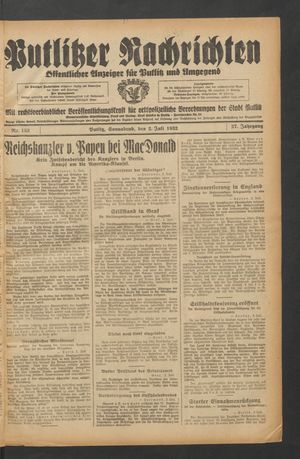 Putlitzer Nachrichten vom 02.07.1932