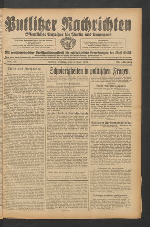 Putlitzer Nachrichten vom 08.07.1932