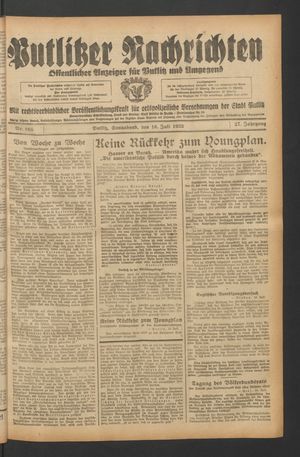 Putlitzer Nachrichten vom 16.07.1932