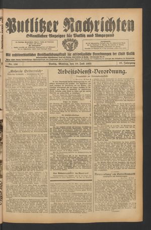 Putlitzer Nachrichten vom 18.07.1932
