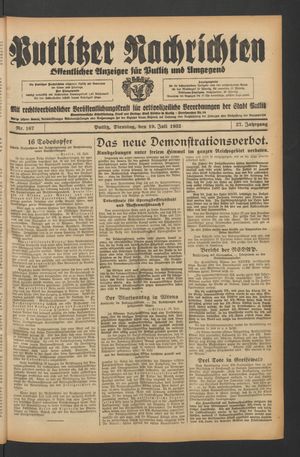 Putlitzer Nachrichten vom 19.07.1932