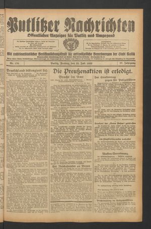 Putlitzer Nachrichten vom 22.07.1932