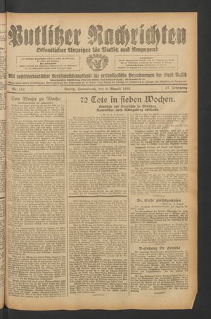 Putlitzer Nachrichten vom 06.08.1932