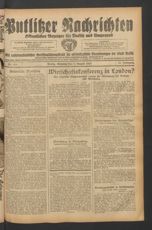 Putlitzer Nachrichten vom 08.08.1932