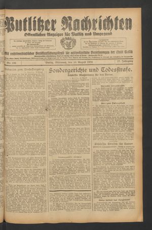 Putlitzer Nachrichten vom 10.08.1932
