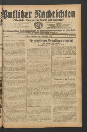 Putlitzer Nachrichten vom 15.08.1932