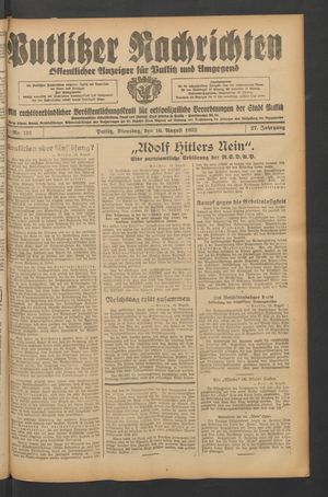Putlitzer Nachrichten vom 16.08.1932