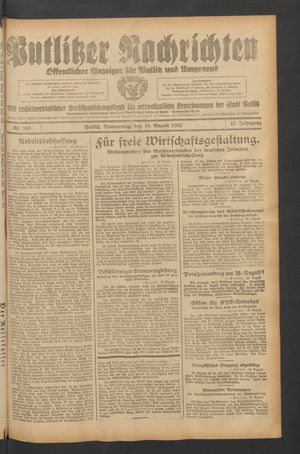 Putlitzer Nachrichten vom 18.08.1932