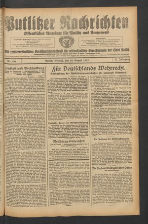 Putlitzer Nachrichten vom 19.08.1932