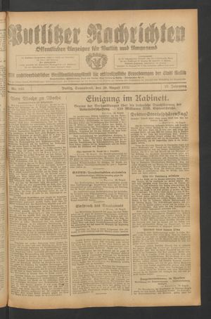 Putlitzer Nachrichten vom 20.08.1932