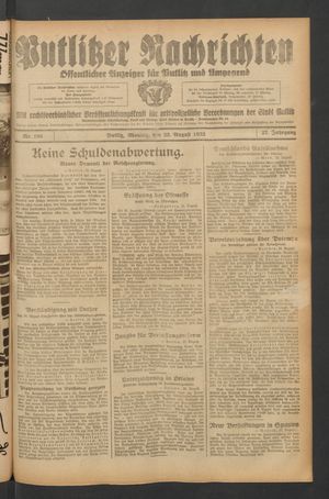 Putlitzer Nachrichten vom 22.08.1932