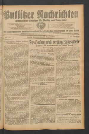 Putlitzer Nachrichten vom 23.08.1932