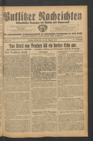 Putlitzer Nachrichten vom 24.08.1932