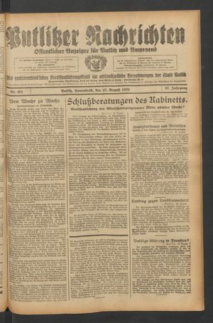 Putlitzer Nachrichten vom 27.08.1932