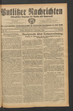 Putlitzer Nachrichten vom 07.09.1932