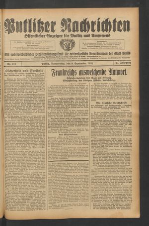Putlitzer Nachrichten on Sep 8, 1932