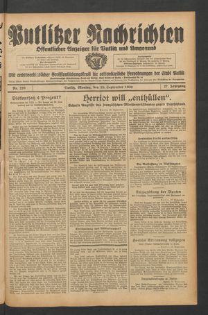 Putlitzer Nachrichten vom 19.09.1932