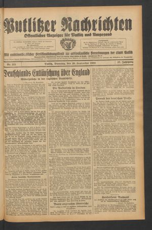 Putlitzer Nachrichten vom 20.09.1932