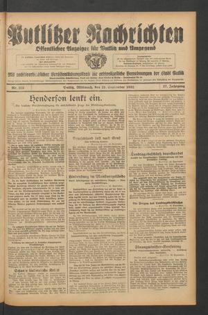 Putlitzer Nachrichten vom 21.09.1932