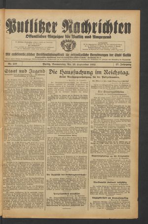 Putlitzer Nachrichten on Sep 29, 1932
