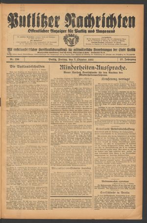 Putlitzer Nachrichten vom 07.10.1932
